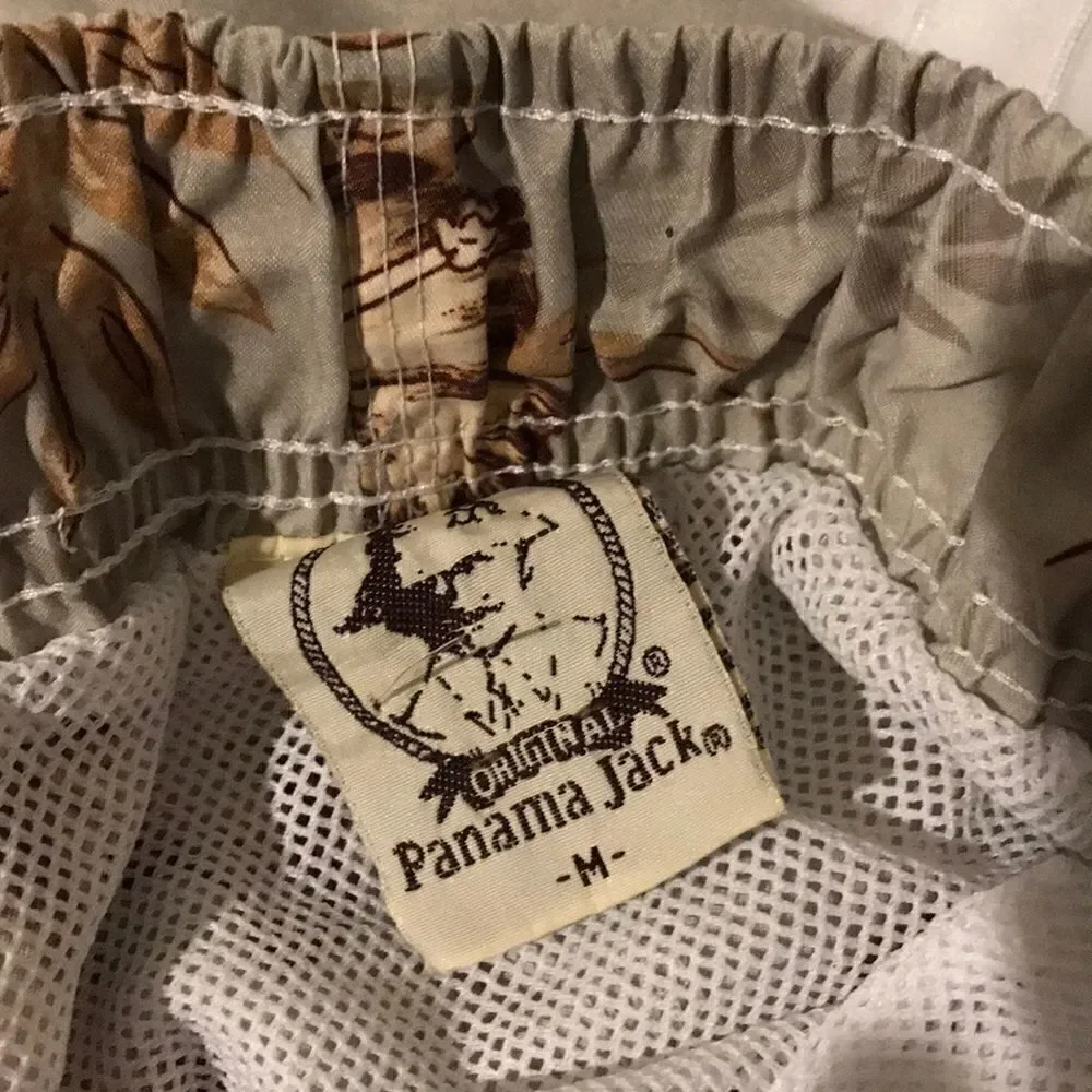 Panama Jack Men's Elastic Waist Drawstring Floral Gray/ Brown Swim Shorts Size M